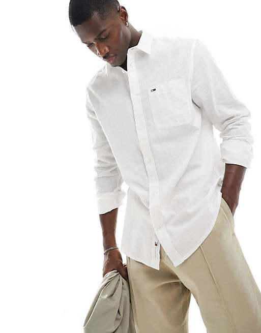 Tommy Jeans regular linen blend shirt in white Cover