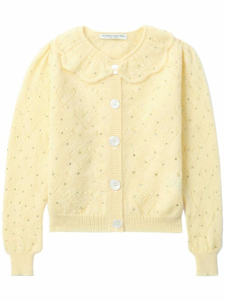 Alessandra Rich heart-perforated ruffled-neck cardigan - Yellow Cover