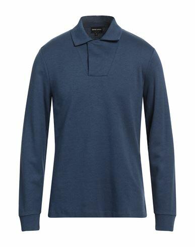 Giorgio Armani Man Polo shirt Navy blue Cotton, Silk, Cashmere Cover