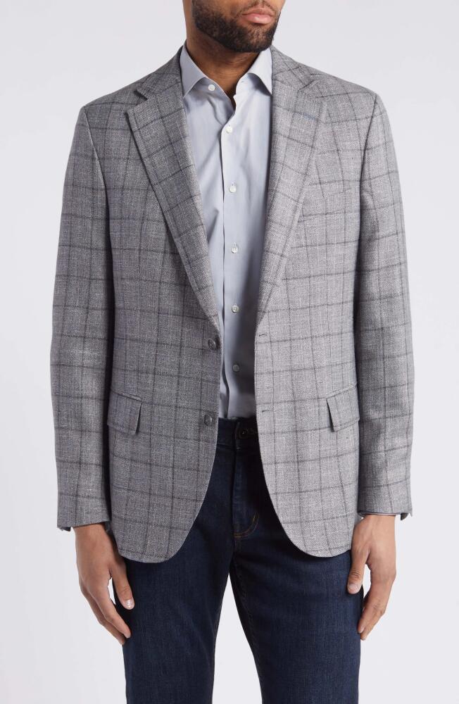 Peter Millar Windowpane Check Wool, Silk & Linen Blend Sport Coat in Grey Cover