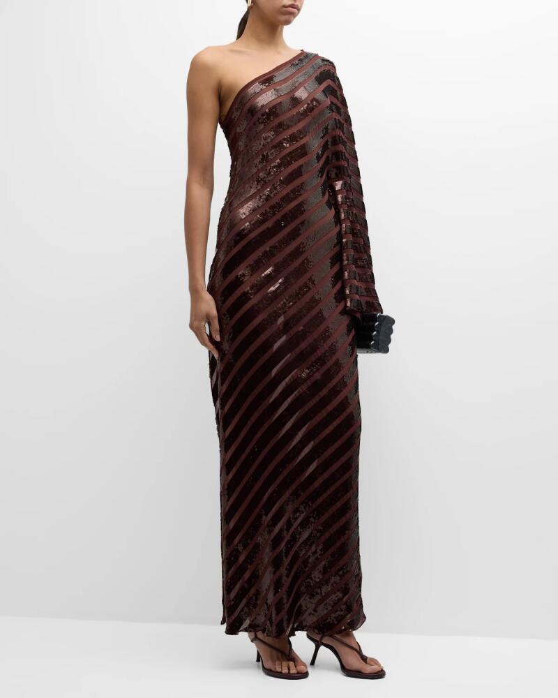 Johanna Ortiz Nanyehi Sequined Mesh One-Shoulder Gown Cover