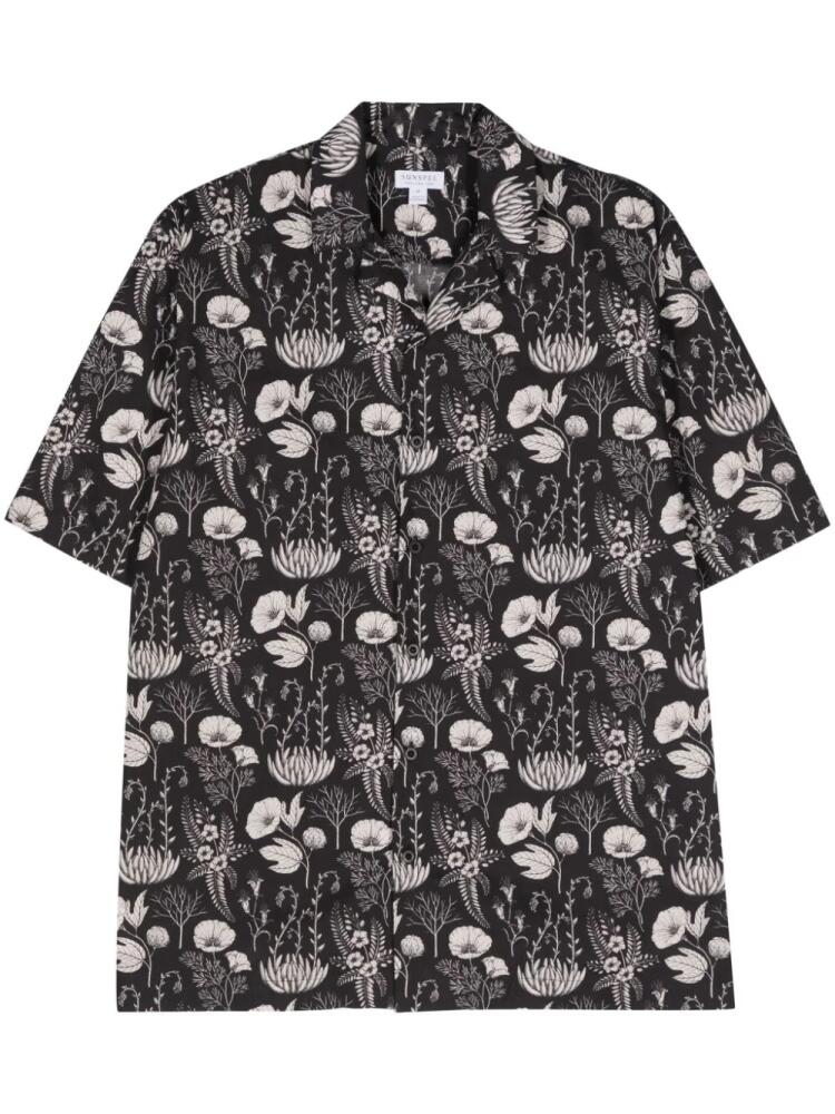 Sunspel floral-print cotton shirt - Black Cover