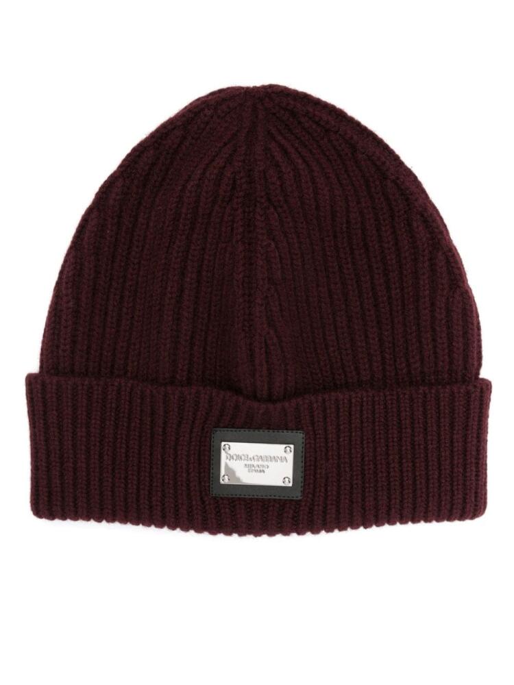 Dolce & Gabbana logo-plaque ribbed beanie - Purple Cover