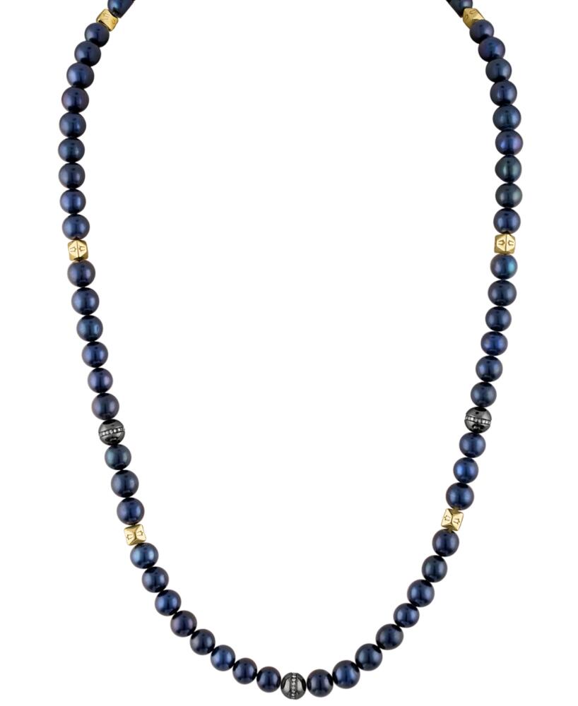 Bulova Men's Marine Star Blue Freshwater Pearl (8mm) & Diamond (1/4 ct. t.w.) Beaded 22" Necklace in 14k Gold-Plated Sterling Silver - Na Cover