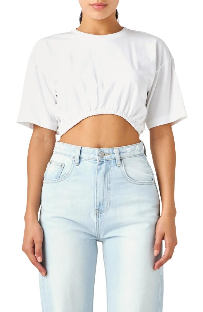 Grey Lab Elastic Hem Cotton Crop T-Shirt in White Cover