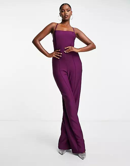 Trendyol square neck cami jumpsuit in plum-Purple Cover