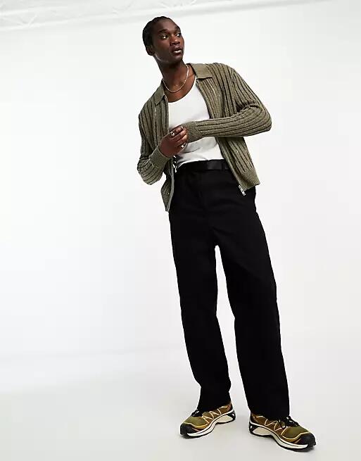 Weekday Fernando relaxed fit open ladder knit cardigan in khaki-Green Cover