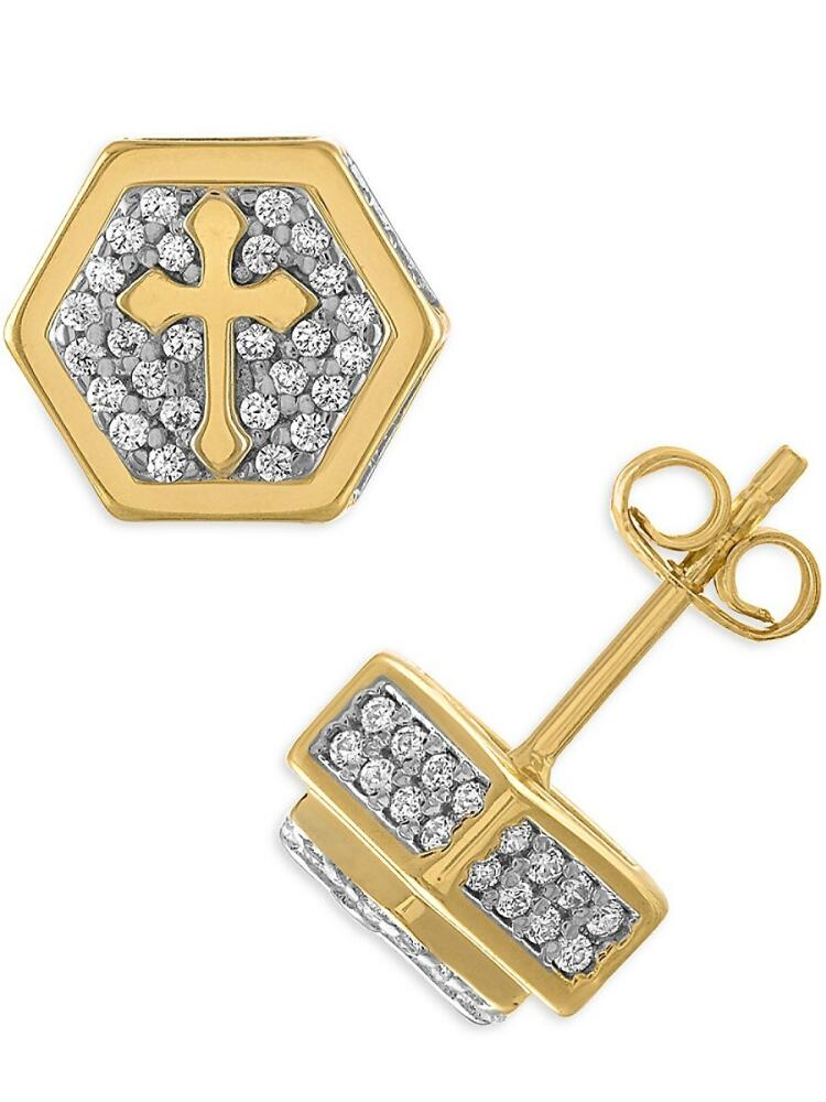 Esquire Men's 14K Goldplated Sterling Silver & Cubic Zirconia Cross Stud Earrings Cover