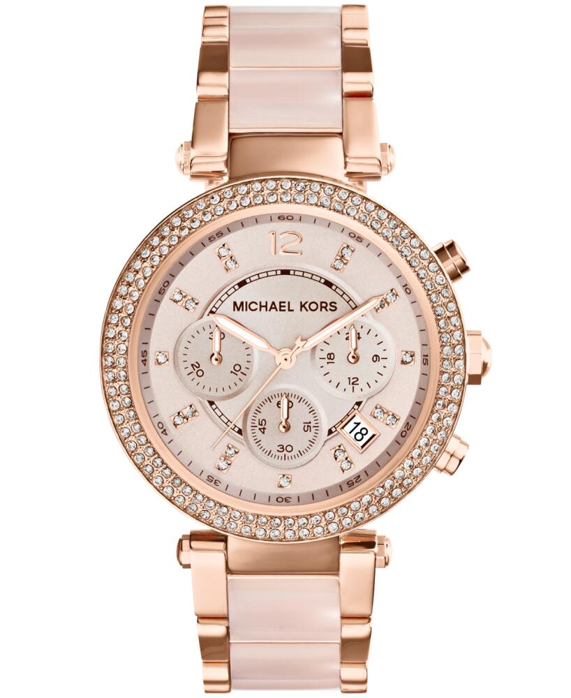 Michael Kors Women's Chronograph Parker Blush and Rose Gold-Tone Stainless Steel Bracelet Watch 39mm MK5896 - Two-Tone Cover