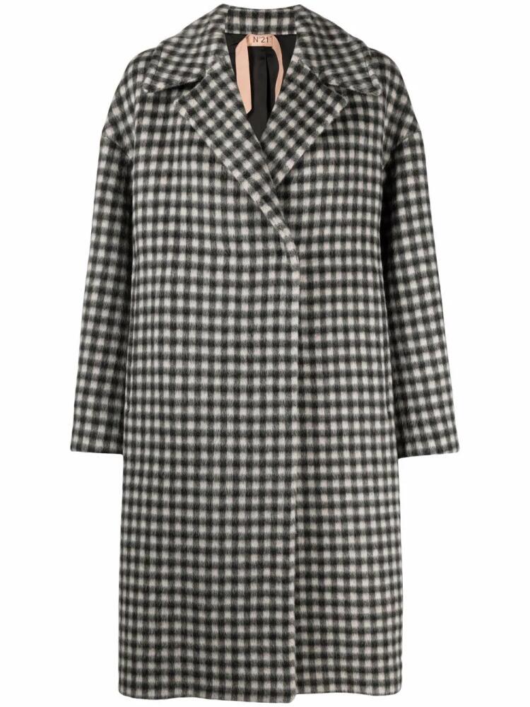 Nº21 check-pattern drop-shoulder coat - Black Cover