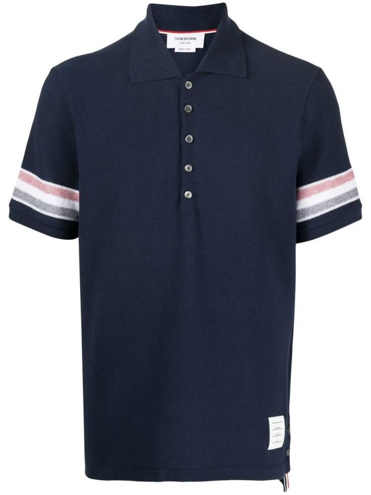 Thom Browne chest logo-patch polo shirt - Blue Cover