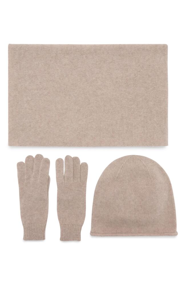 MANGO Cashmere Beanie, Gloves & Scarf Set in Medium Brown Cover