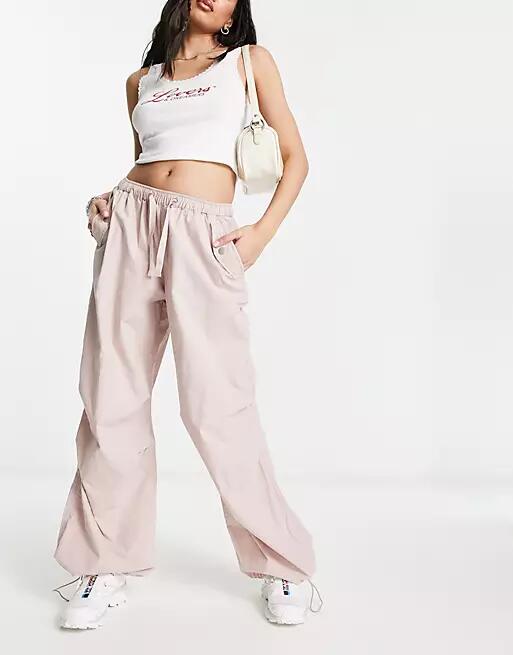 ASOS DESIGN parachute cargo pants in washed blush-Neutral Cover