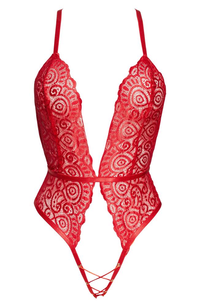 Roma Confidential Plunge Lace Open Gusset Teddy in Red Cover