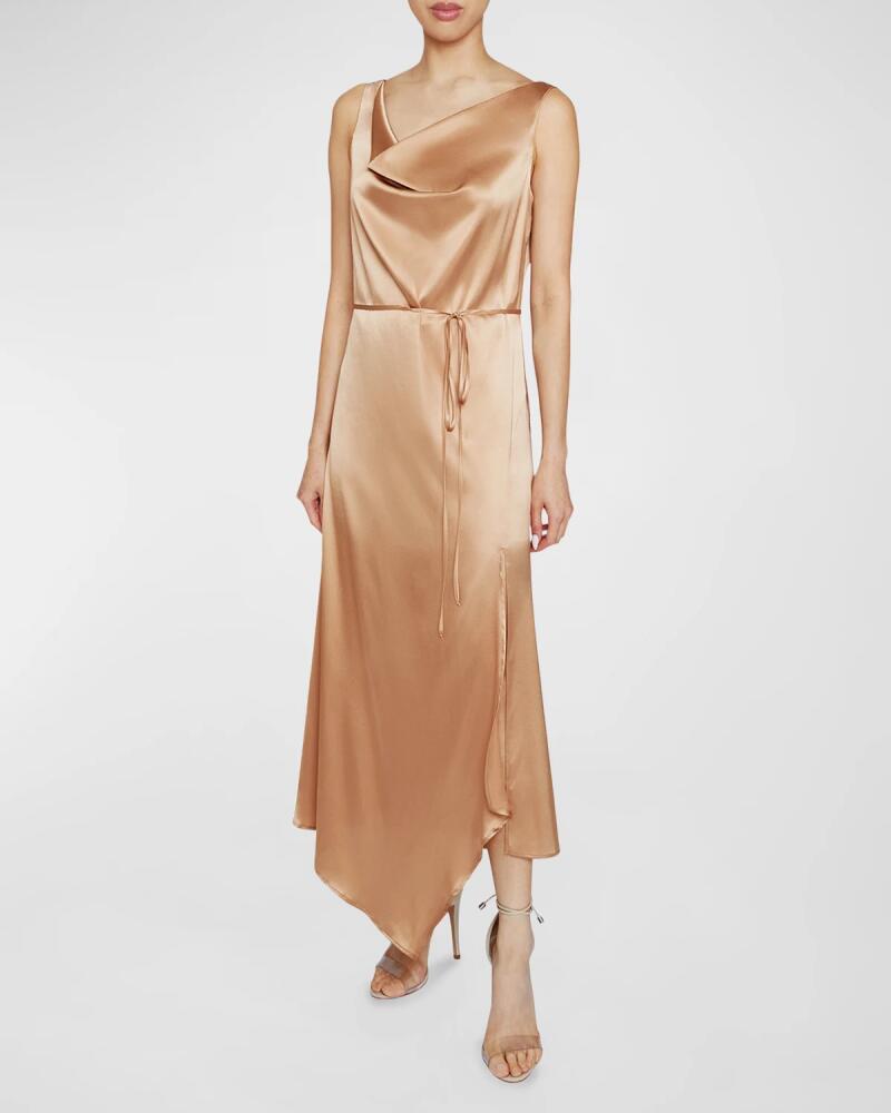 Santorelli Cowl-Neck Silk Charmeuse Midi Dress Cover