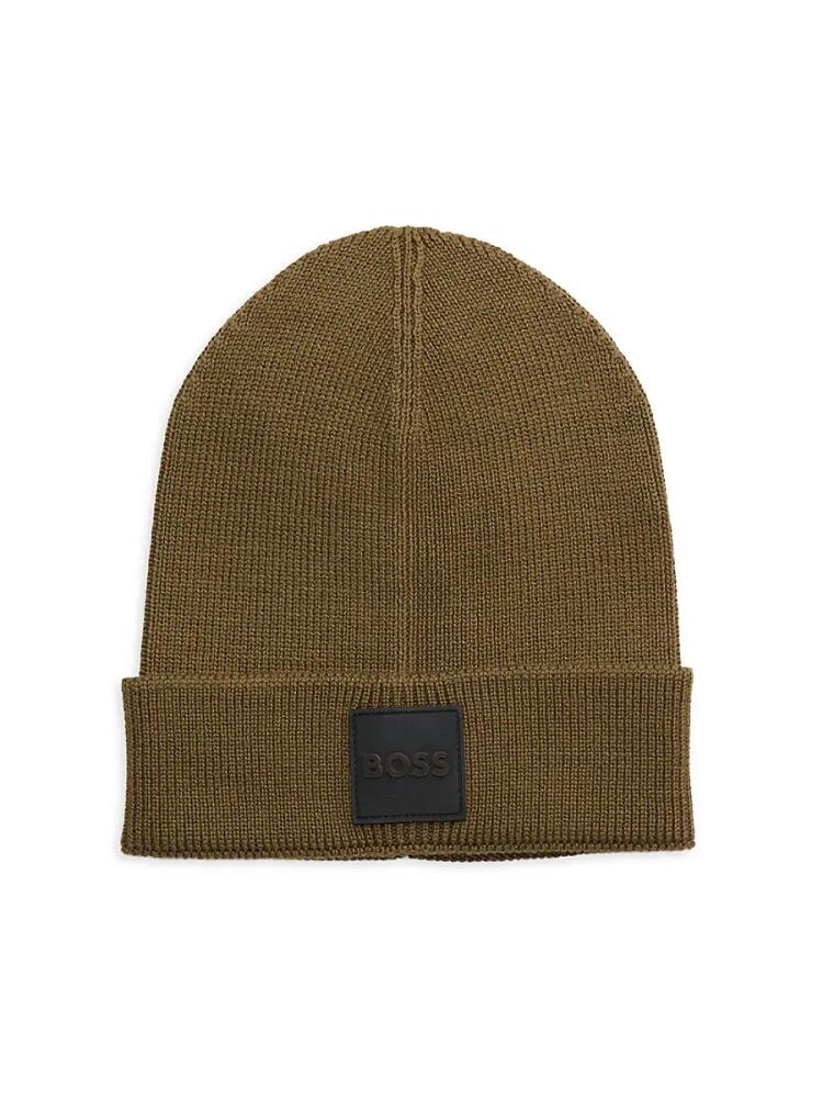 BOSS Men's Foxxy Box Logo Virgin Wool Blend Beanie - Green Cover