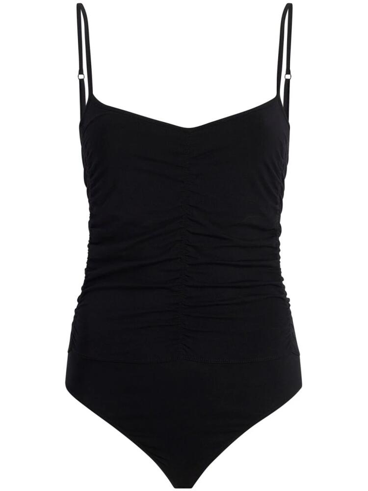 Another Tomorrow slim-cut shirred bodysuit - Black Cover