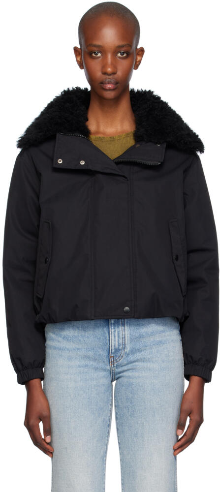 Yves Salomon Black Lambswool Short Parka Down Jacket Cover