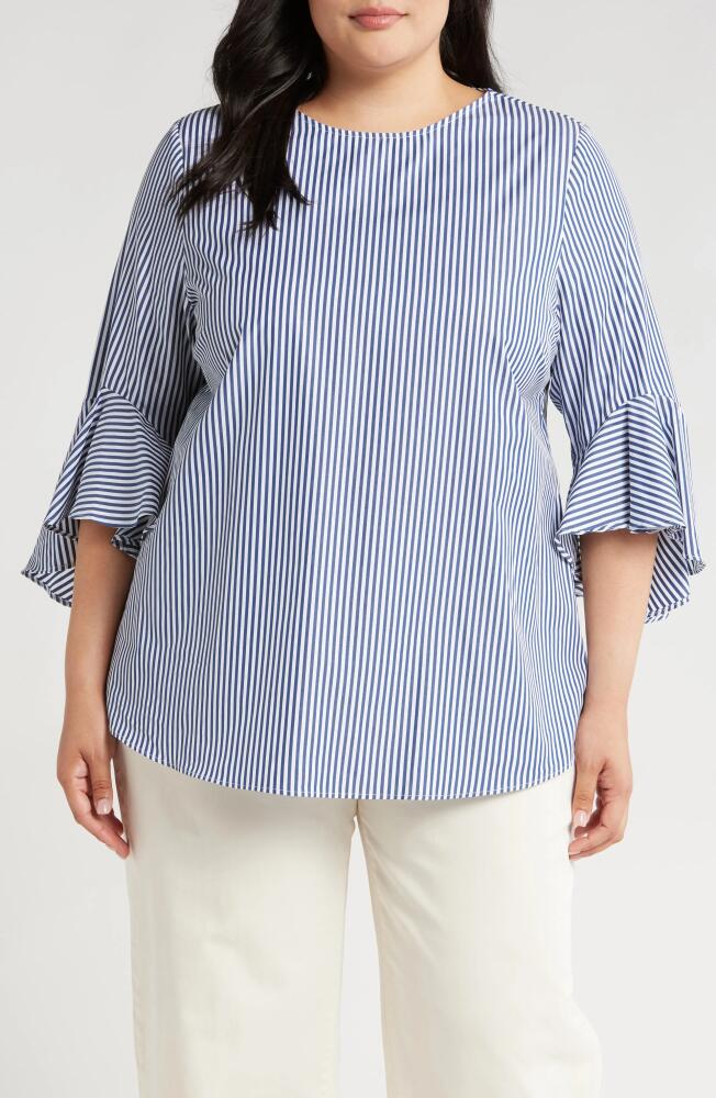 HARSHMAN Malena Stripe Flutter Sleeve Cotton Top in Navy Stripes Cover