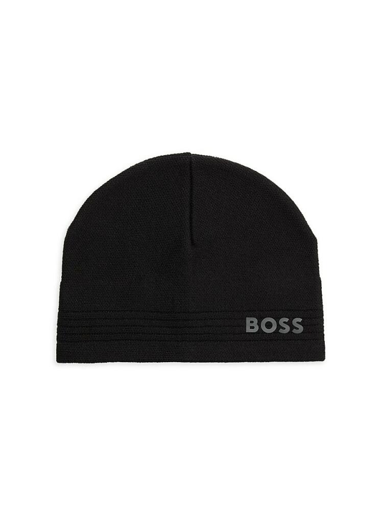 BOSS Men's Afleece Logo Virgin Wool Blend Beanie - Black Cover