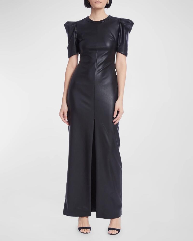 One33 Social Puff-Sleeve Faux Leather Column Gown Cover