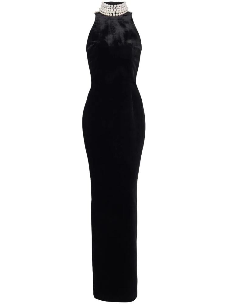 Balmain faux pearl-embellished velvet gown - Black Cover