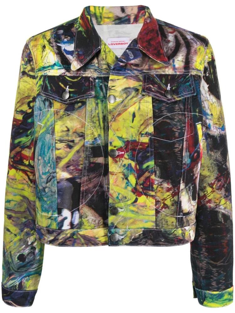 Charles Jeffrey Loverboy graphic-print biker jacket - Yellow Cover