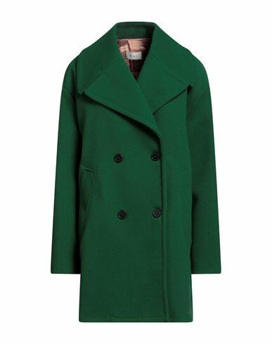 Vicolo Woman Coat Dark green Polyester Cover