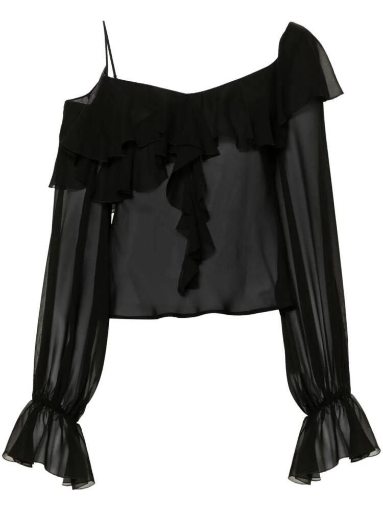 Blumarine silk sheer ruffled blouse - Black Cover