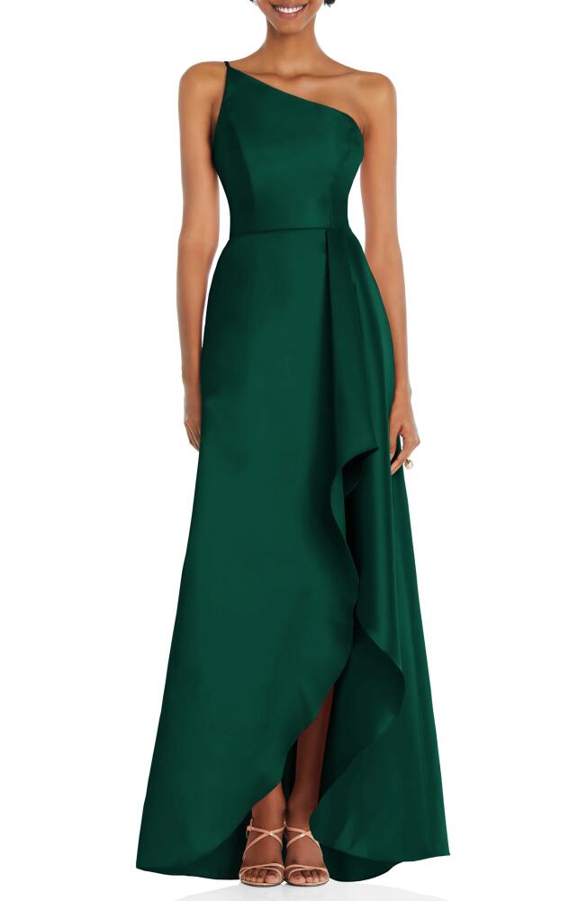 Alfred Sung One-Shoulder Satin Gown in Hunter Green Cover