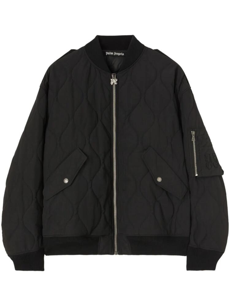 Palm Angels logo-appliqué quilted bomber jacket - Black Cover