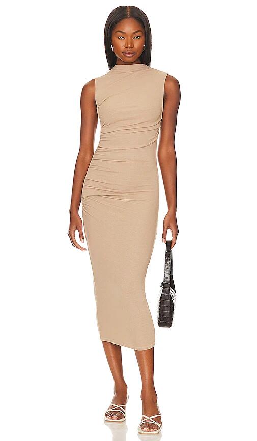 Enza Costa Silk Knit Sleeveless Twist Midi Dress in Nude Cover