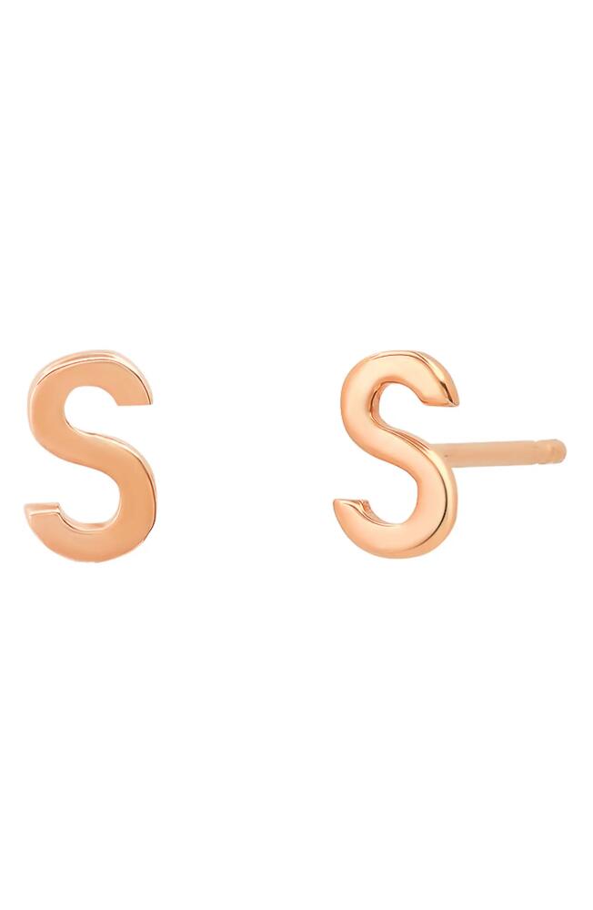 BYCHARI Large Initial Stud Earrings in 14K Rose Gold-S Cover