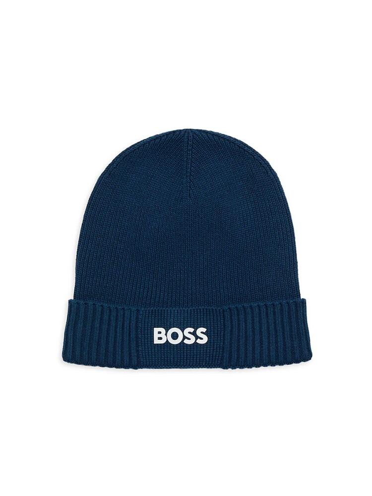 BOSS Men's Asic Logo Ribbed Beanie - Blue Cover