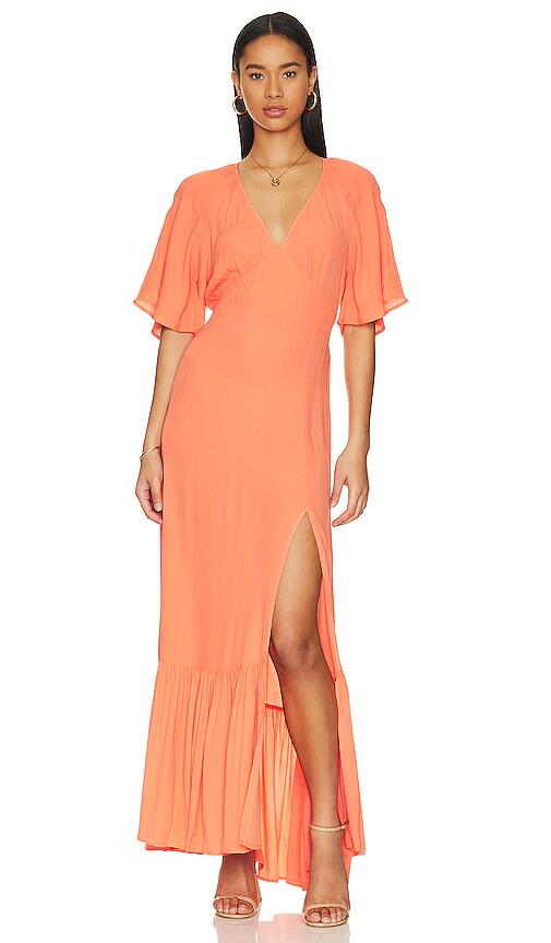 Bobi Black Flutter Sleeve Maxi Dress in Coral Cover