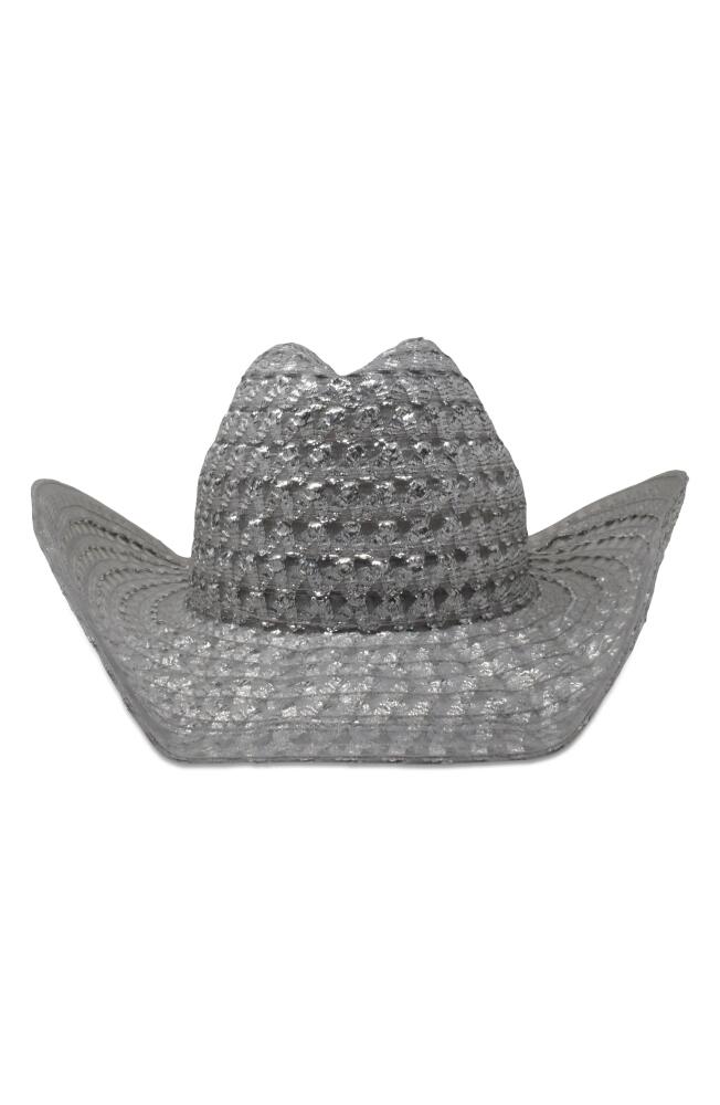 Gigi Burris Millinery Britney Metallic Detail Woven Hat in Silver Cover