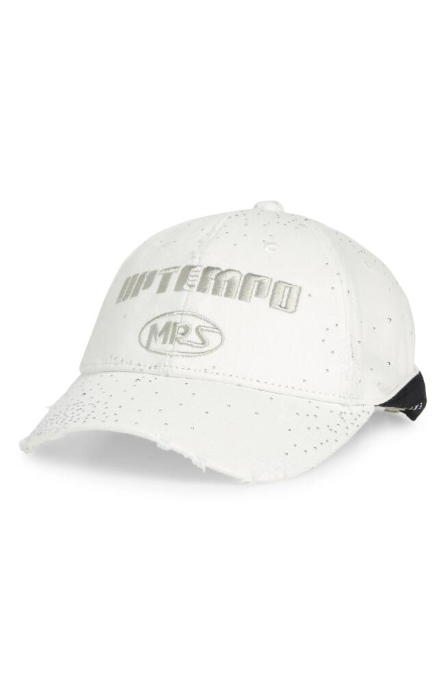 Martine Rose Uptempo Embroidered & Embellished Rolled Back Baseball Cap in White Cover