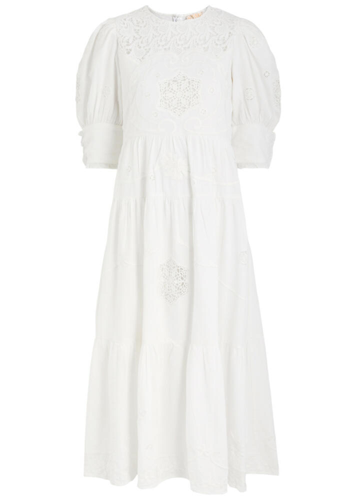 Bytimo Embroidered Cotton-blend Midi Dress - White Cover