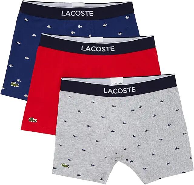 Lacoste Boxer Briefs 3-Pack Casual Lifestyle All Over Print Croc (Methylene/Silver Chine/Red) Men's Underwear Cover