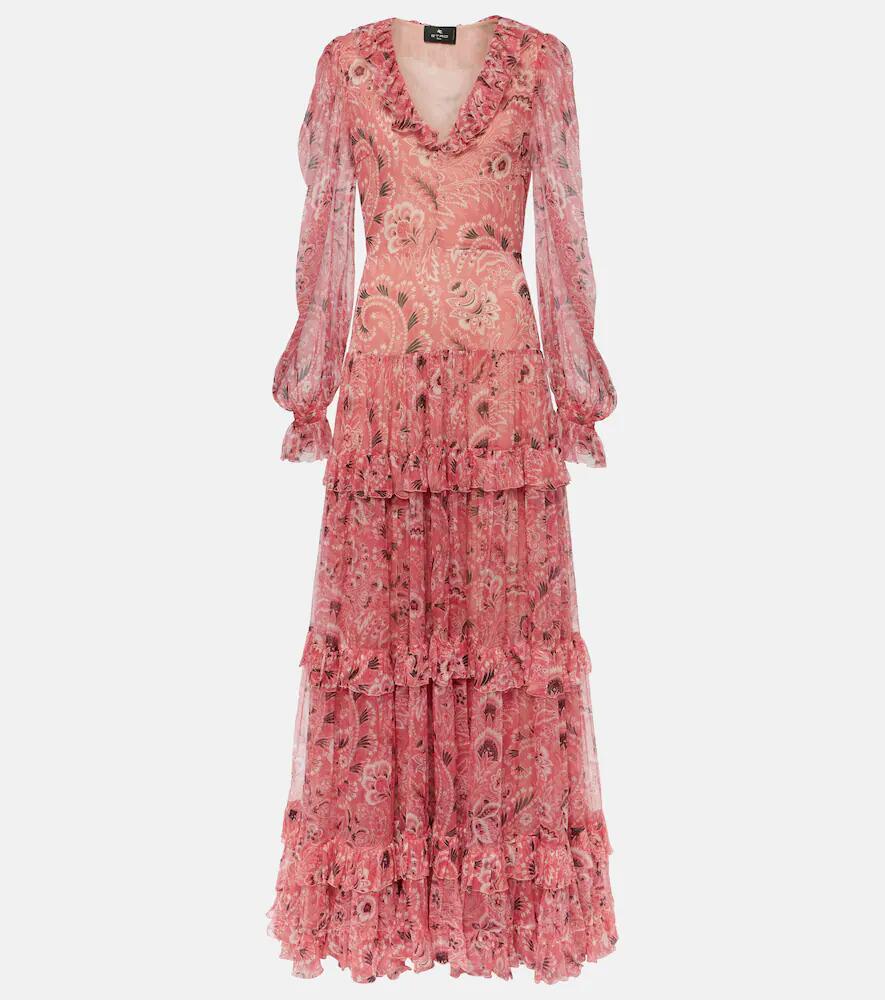 Etro Ruffled tiered paisley silk gown Cover