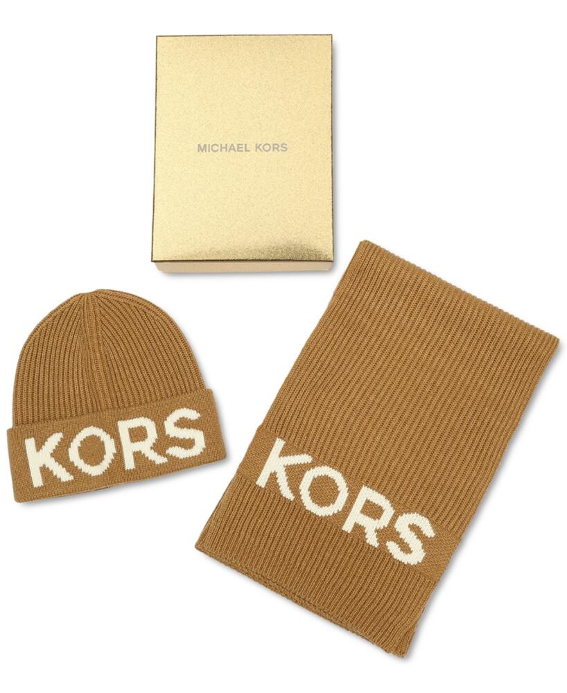 Michael Michael Kors Fisherman's Rib Beanie and Scarf Boxed Gift Set - Dark Camel Cover