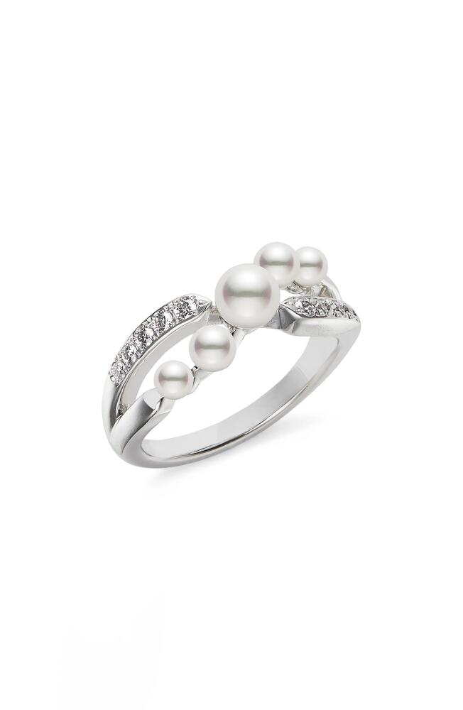 Mikimoto Cluster Cultured Pearl & Diamond Ring in White Gold/Diamond Cover