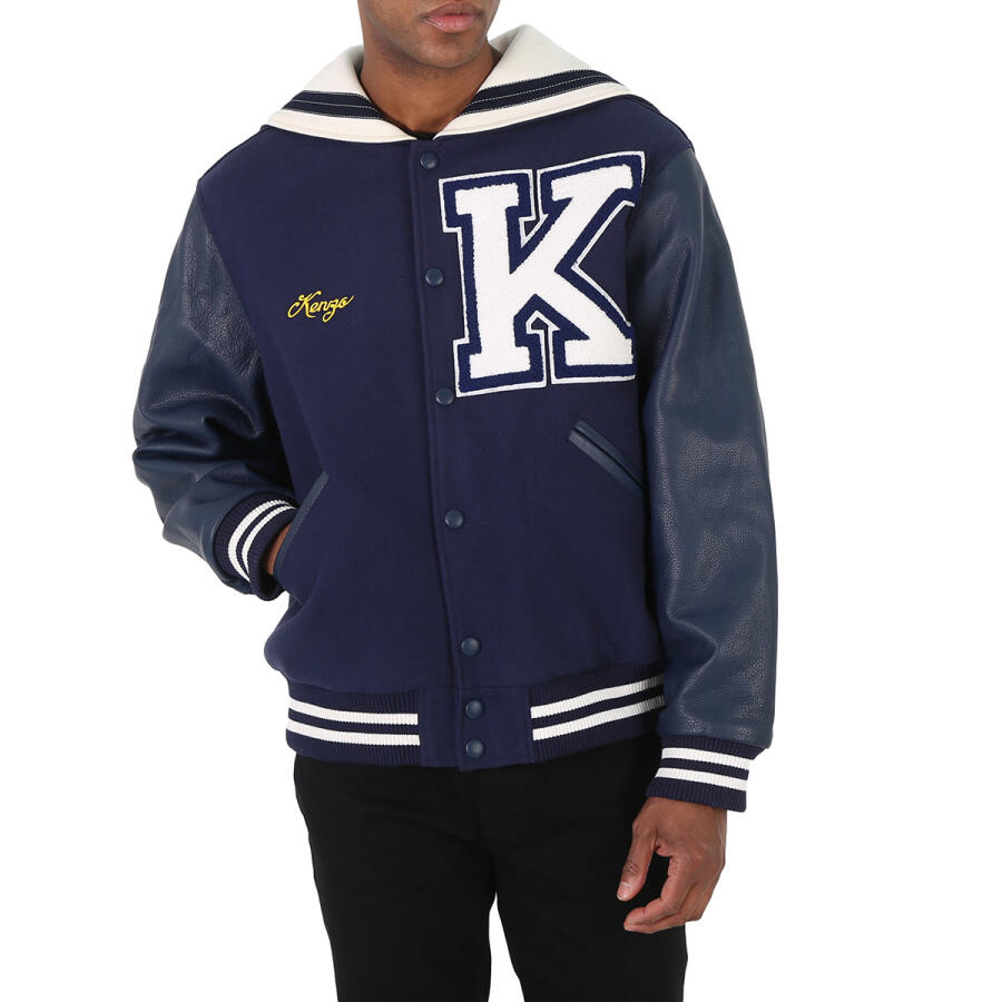 Kenzo Midnight Blue Wool And Leather Sailor Varsity Jacket Cover