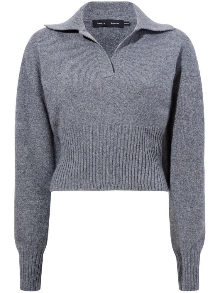 Proenza Schouler Jeanne split-neck ribbed-knit jumper - Grey Cover