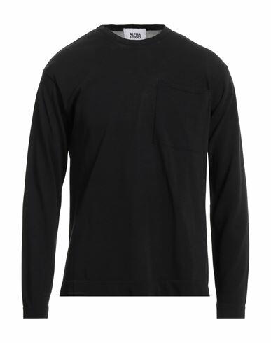 Alpha Studio Man Sweater Black Cotton, Polyamide Cover