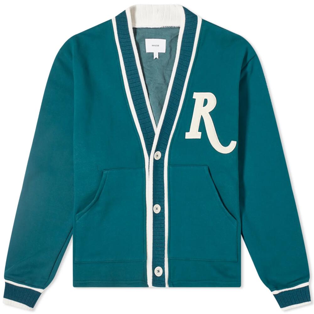 Rhude Men's R-Patch Terry Cardigan in Teal/Cream Cover