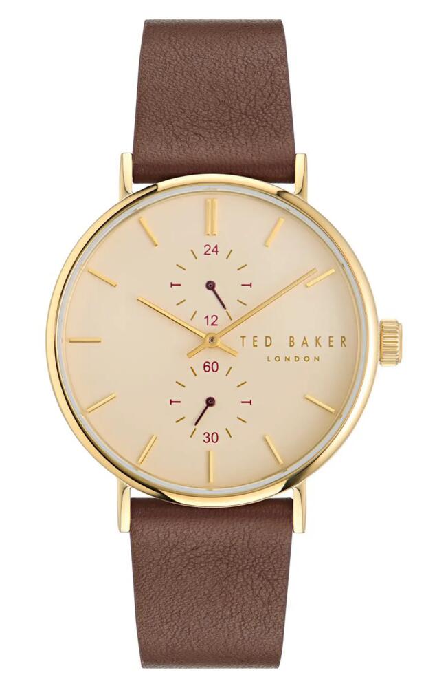 Ted Baker London Recycled Stainless Steel Leather Strap Watch, 41mm in Brown Cover