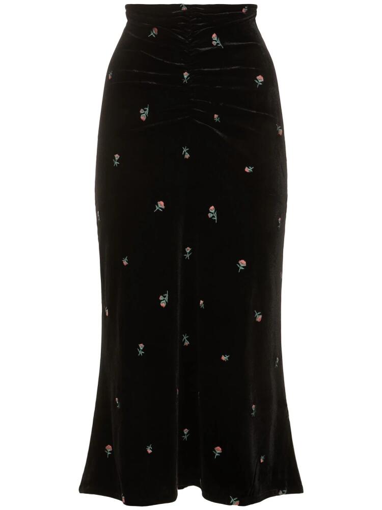 WEWOREWHAT Embroidered Velvet Midi Skirt Cover