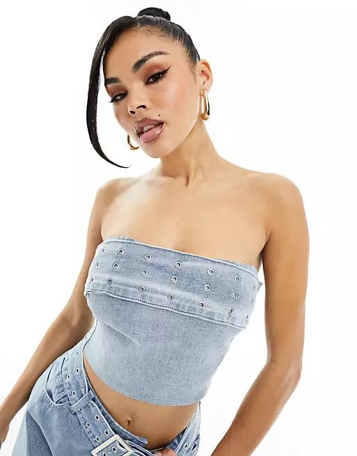 Simmi bandeau buckle detail denim top in blue - part of a set Cover