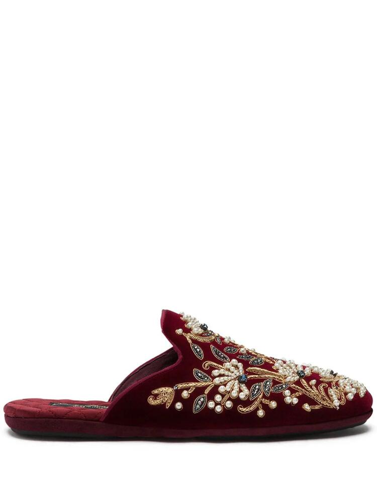 Dolce & Gabbana floral-embroidered velvet slippers Cover